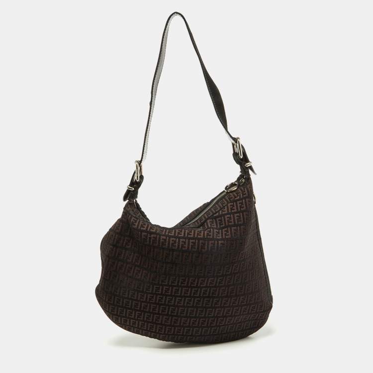 Pre Owned Fendi Brown/Black Zucchino Canvas and Leather Oyster Hobo