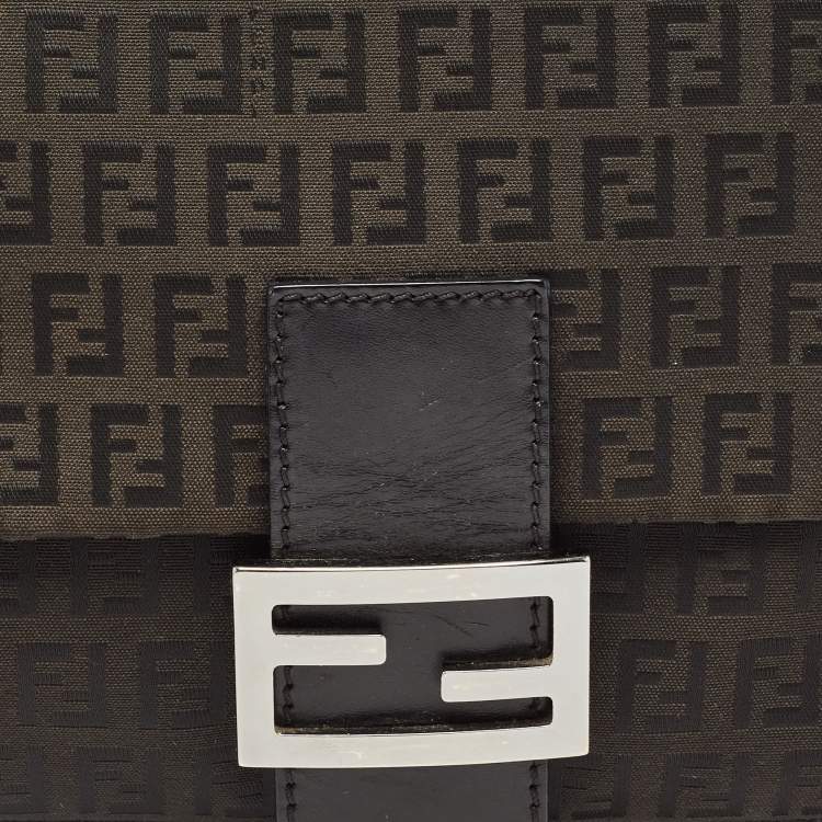 Pre Owned Fendi Black Zucchino Canvas and Leather Mama Forever Flap Bag