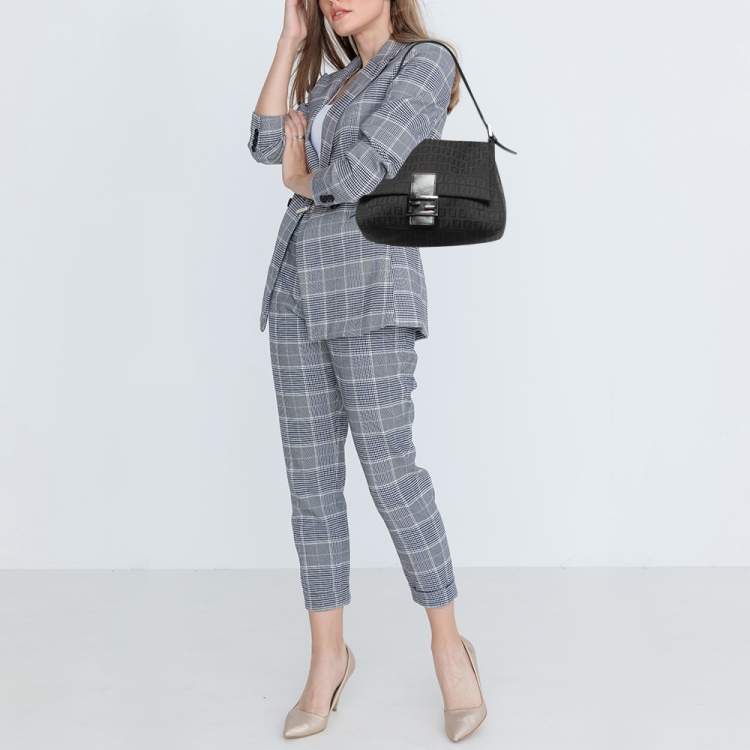 Pre Owned Fendi Black Zucchino Canvas and Leather Mama Forever Flap Bag