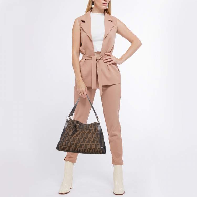 Pre Owned Fendi Tobacco Zucca Canvas and Leather Medium Chef Tote