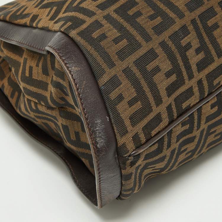 Pre Owned Fendi Tobacco Zucca Canvas and Leather Medium Chef Tote