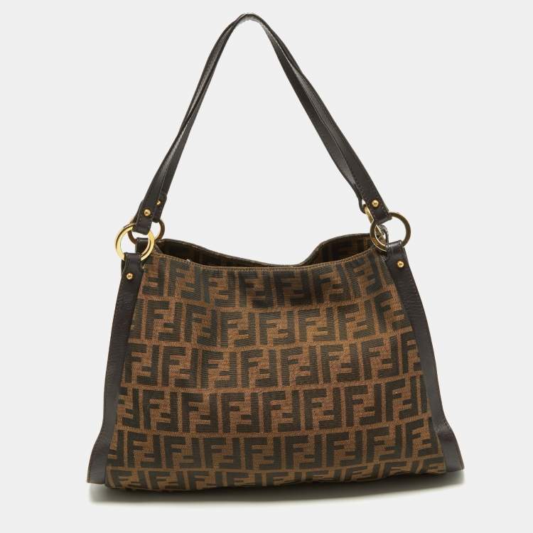 Pre Owned Fendi Tobacco Zucca Canvas and Leather Medium Chef Tote