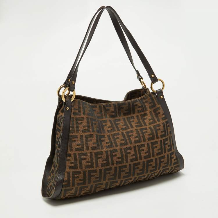 Pre Owned Fendi Tobacco Zucca Canvas and Leather Medium Chef Tote