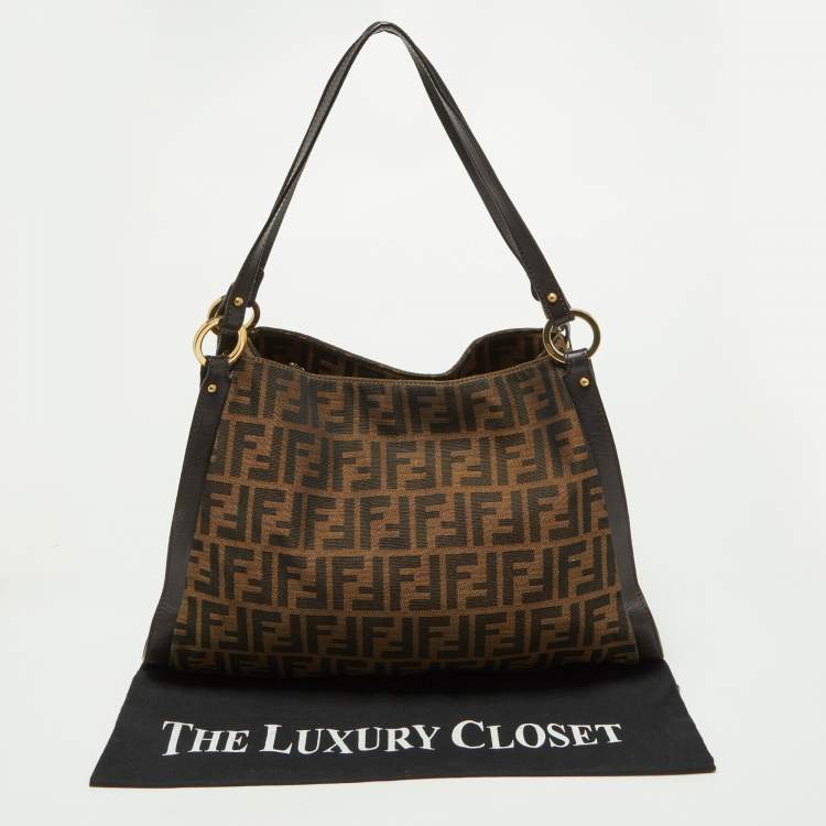 Pre Owned Fendi Tobacco Zucca Canvas and Leather Medium Chef Tote