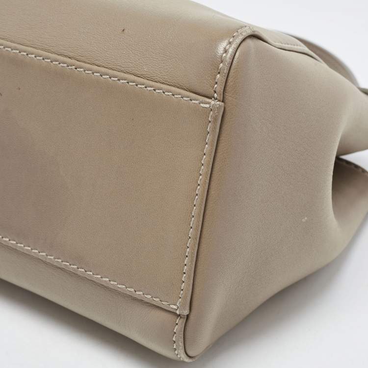 Pre Owned Fendi Dark Beige Leather Mini Peekaboo Top Handle Bag