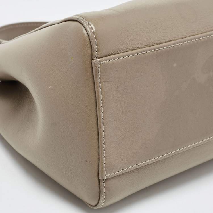 Pre Owned Fendi Dark Beige Leather Mini Peekaboo Top Handle Bag