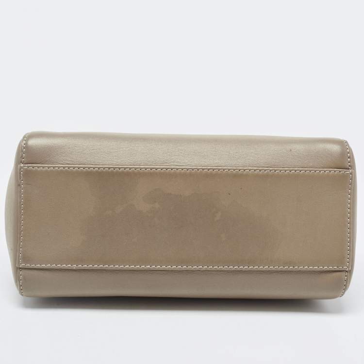 Pre Owned Fendi Dark Beige Leather Mini Peekaboo Top Handle Bag