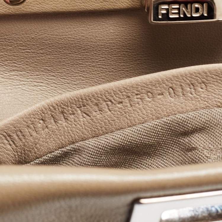 Pre Owned Fendi Dark Beige Leather Mini Peekaboo Top Handle Bag