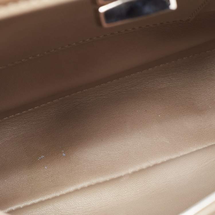 Pre Owned Fendi Dark Beige Leather Mini Peekaboo Top Handle Bag