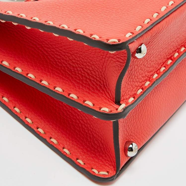 Pre Owned Fendi Red Selleria Leather Small Peekaboo ISeeU Top Handle Bag
