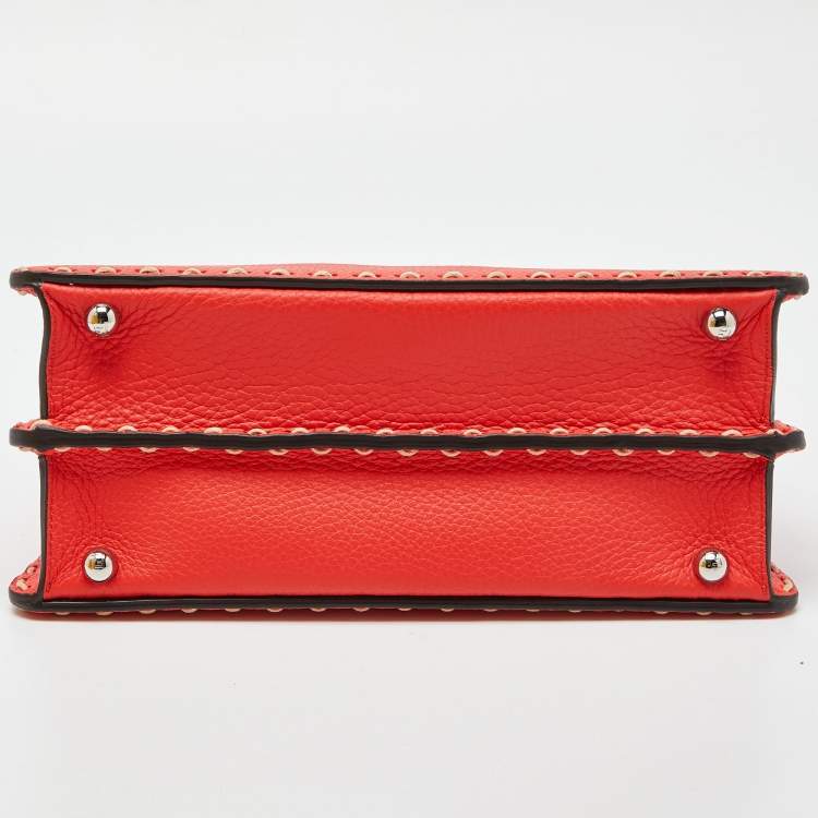 Pre Owned Fendi Red Selleria Leather Small Peekaboo ISeeU Top Handle Bag