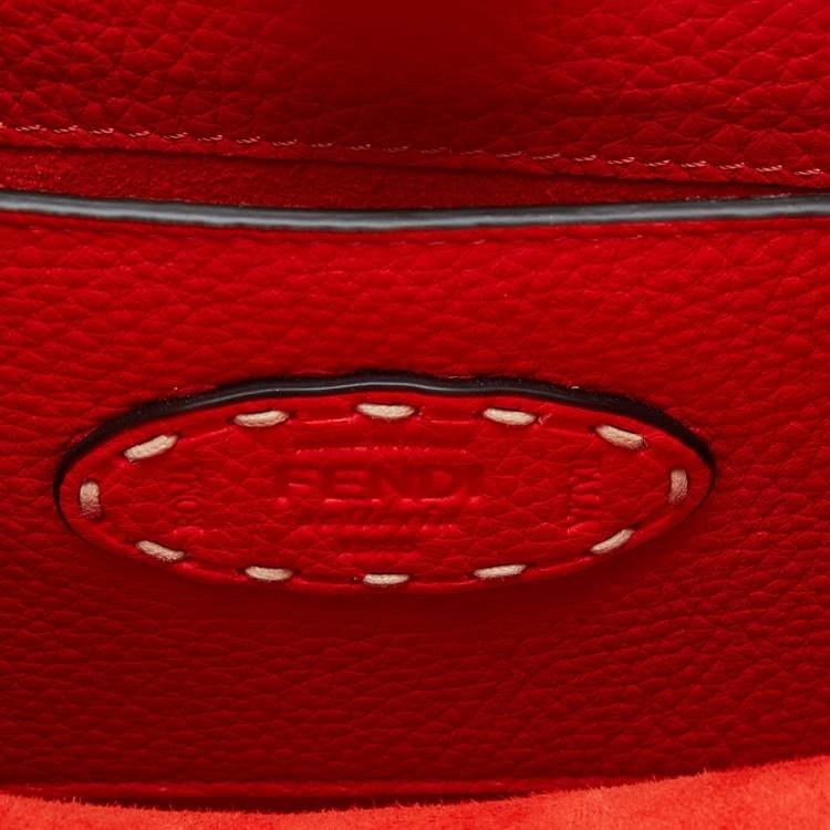 Pre Owned Fendi Red Selleria Leather Small Peekaboo ISeeU Top Handle Bag