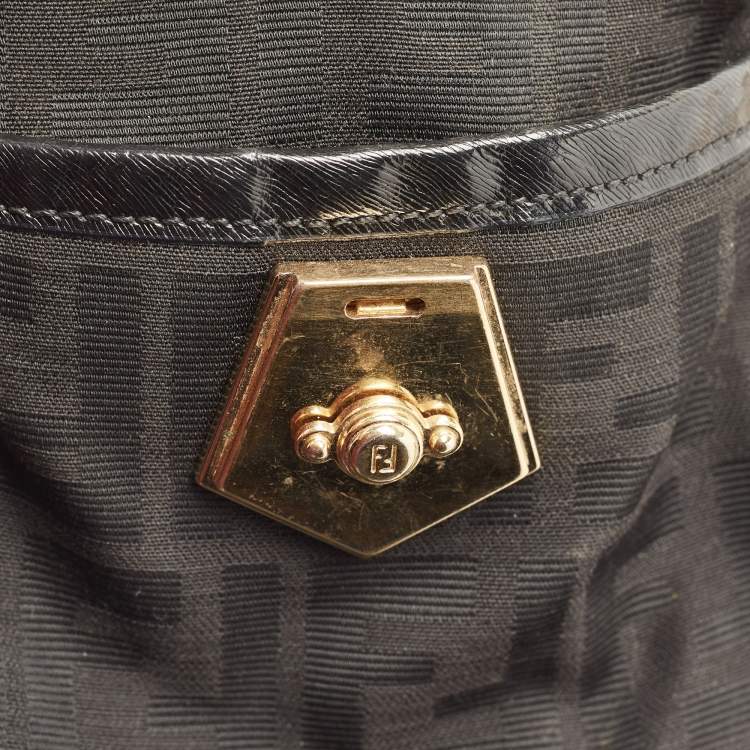 Pre Owned Fendi Black Zucca Canvas and Leather Bauletto Boston Bag