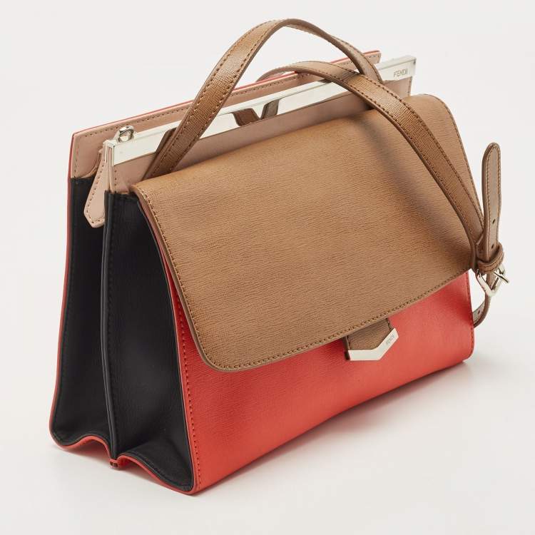 Pre Owned Fendi Tricolor Leather Small Demi Jour Top Handle Bag