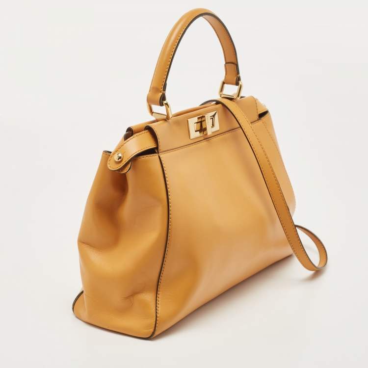 Pre Owned Fendi Mustard Leather Medium Peekaboo Top Handle Bag