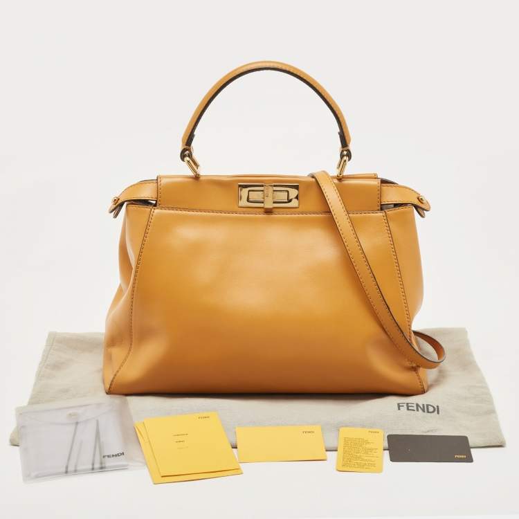 Pre Owned Fendi Mustard Leather Medium Peekaboo Top Handle Bag
