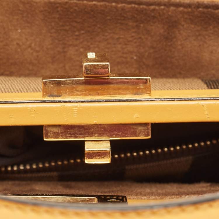 Pre Owned Fendi Mustard Leather Medium Peekaboo Top Handle Bag
