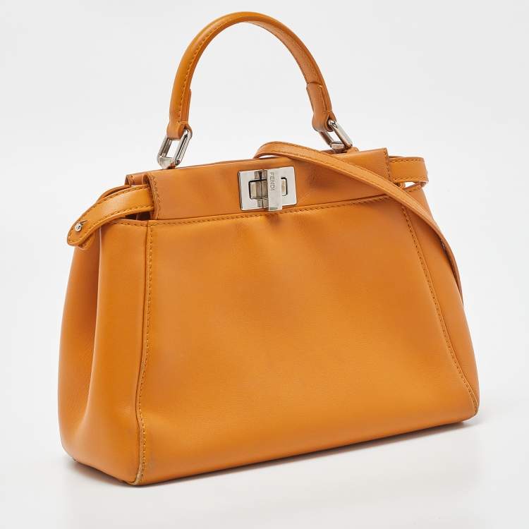 مملوكة مسبقًا Fendi Mustard Leather Mini Peekaboo Top Handle Bag