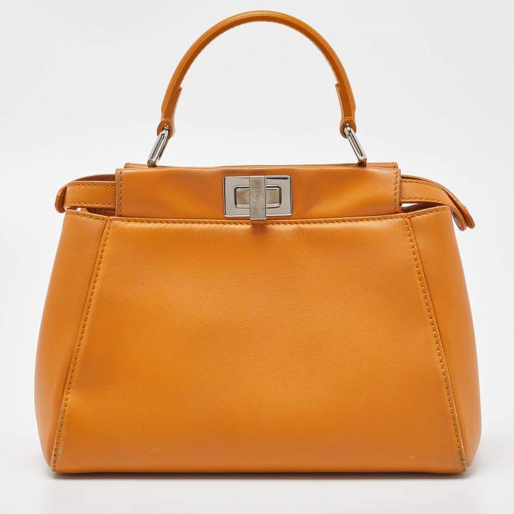 مملوكة مسبقًا Fendi Mustard Leather Mini Peekaboo Top Handle Bag