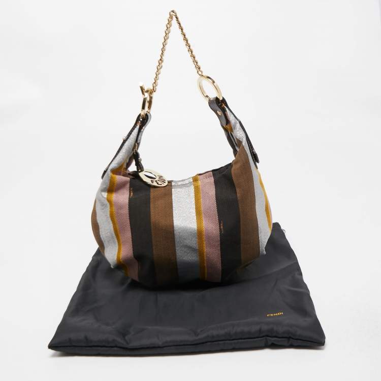 Pre Owned Fendi Multicolor Pequin Canvas and Leather Chef Chain Hobo