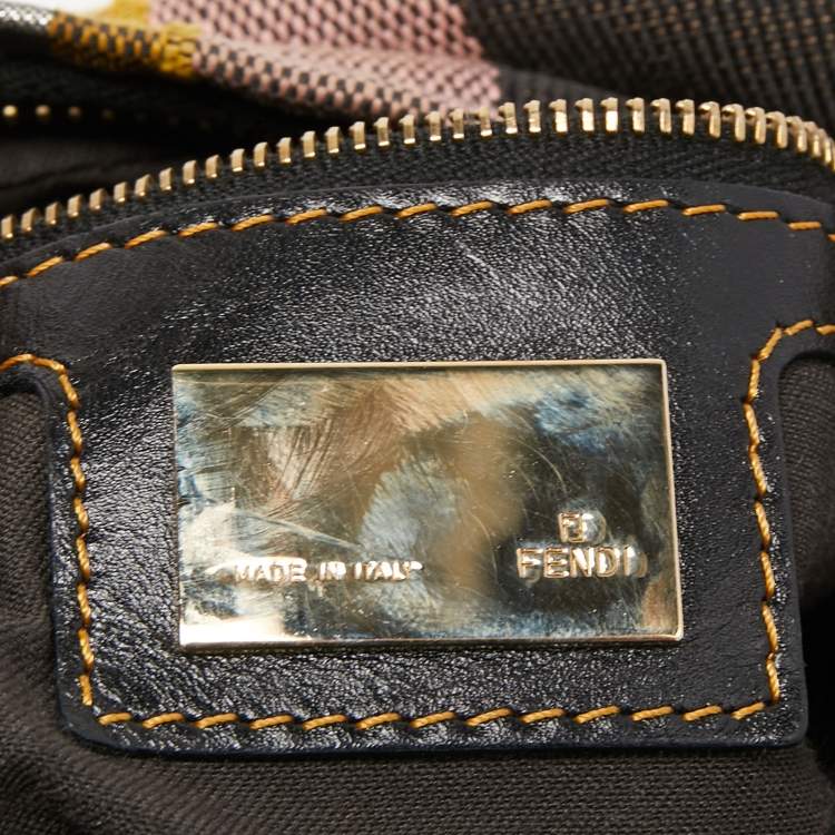 Pre Owned Fendi Multicolor Pequin Canvas and Leather Chef Chain Hobo
