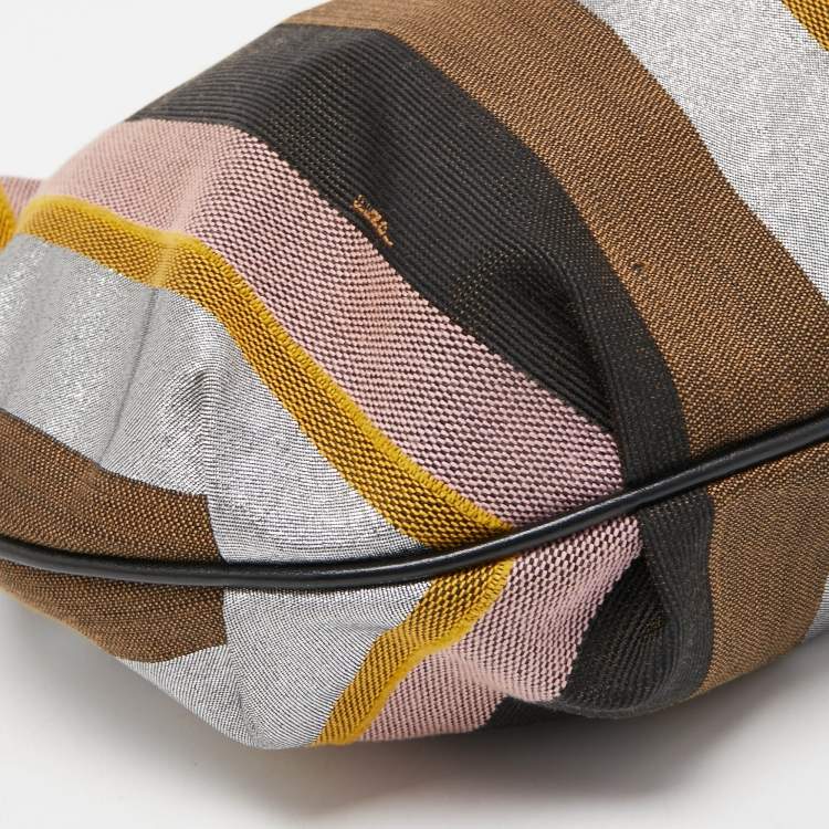 Pre Owned Fendi Multicolor Pequin Canvas and Leather Chef Chain Hobo
