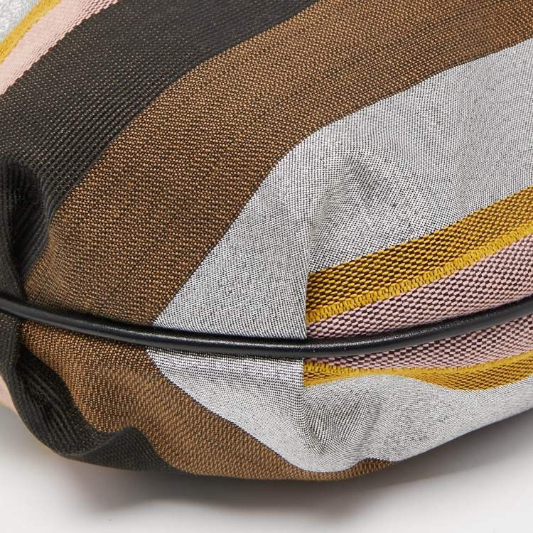 Pre Owned Fendi Multicolor Pequin Canvas and Leather Chef Chain Hobo
