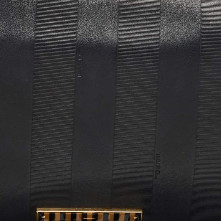 Pre Owned Fendi Black Pequin Stripe Leather Large Claudia Shoulder Bag