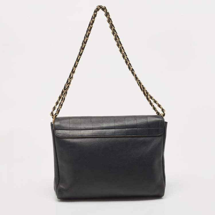 Pre Owned Fendi Black Pequin Stripe Leather Large Claudia Shoulder Bag
