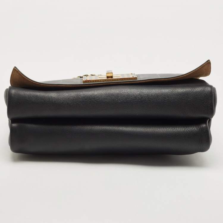 Pre Owned Fendi Black Pequin Stripe Leather Large Claudia Shoulder Bag
