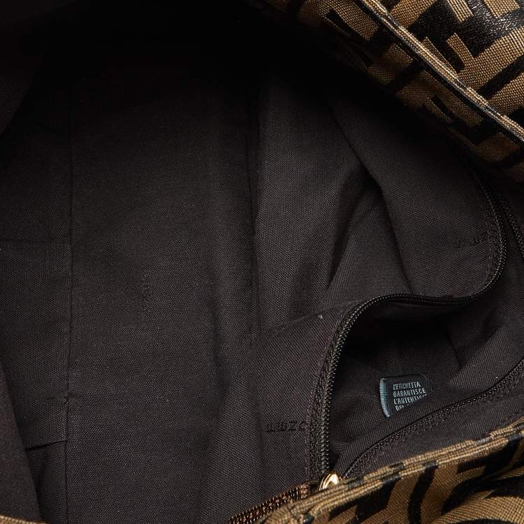 Pre Owned Fendi Gold/Black Zucca Canvas and Leather Mia Flap Bag