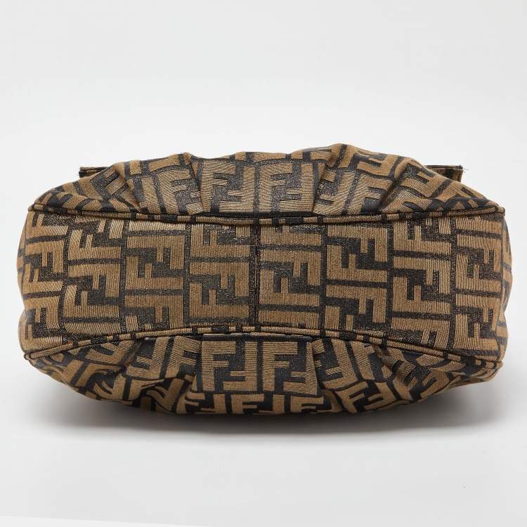 Pre Owned Fendi Gold/Black Zucca Canvas and Leather Mia Flap Bag