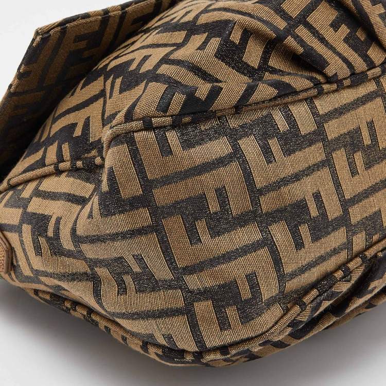 Pre Owned Fendi Gold/Black Zucca Canvas and Leather Mia Flap Bag
