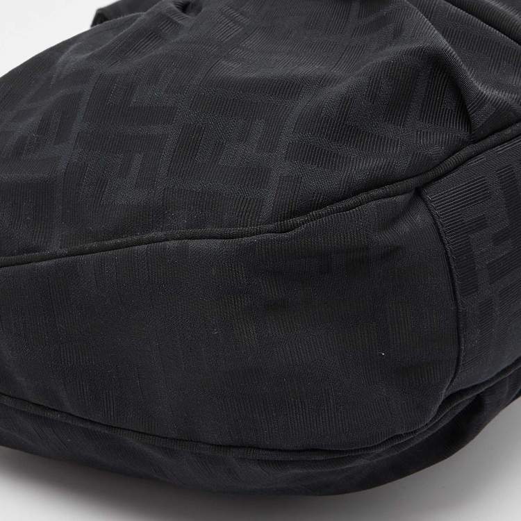 Pre Owned Fendi Black Zucca Canvas and Patent Leather Mia Hobo