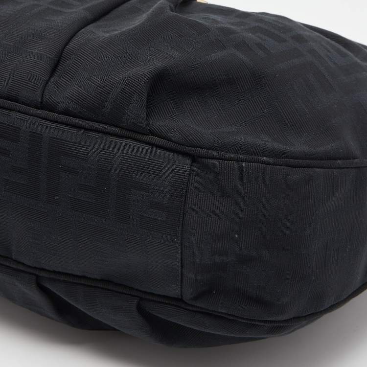 Pre Owned Fendi Black Zucca Canvas and Patent Leather Mia Hobo