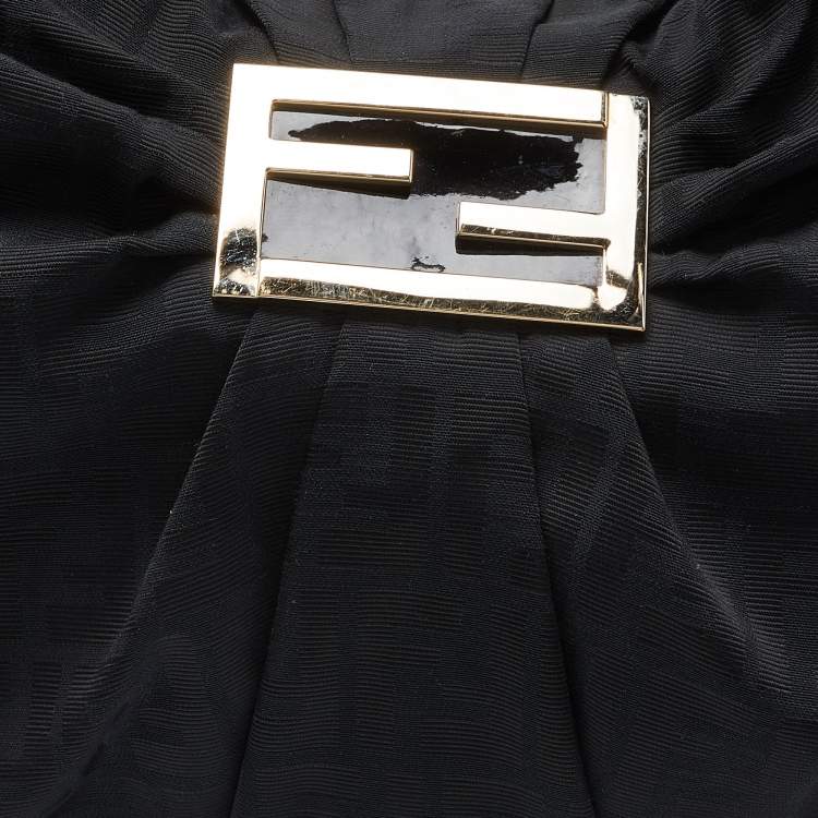 Pre Owned Fendi Black Zucca Canvas and Patent Leather Mia Hobo