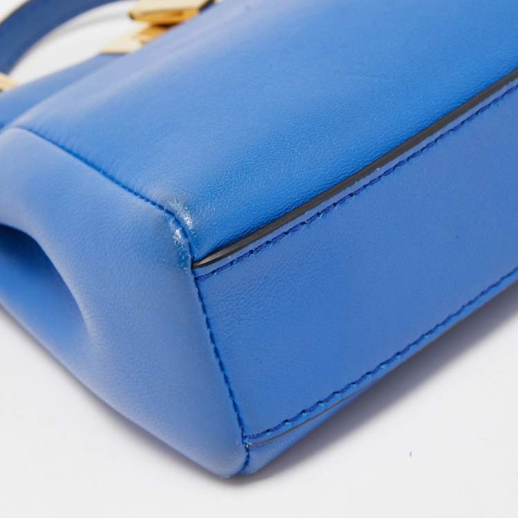 Pre Owned Fendi Blue Leather Micro Peekaboo Crossbody Bag