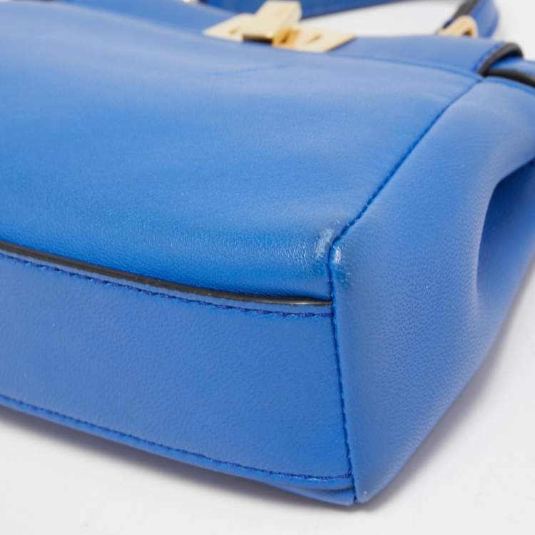 Pre Owned Fendi Blue Leather Micro Peekaboo Crossbody Bag