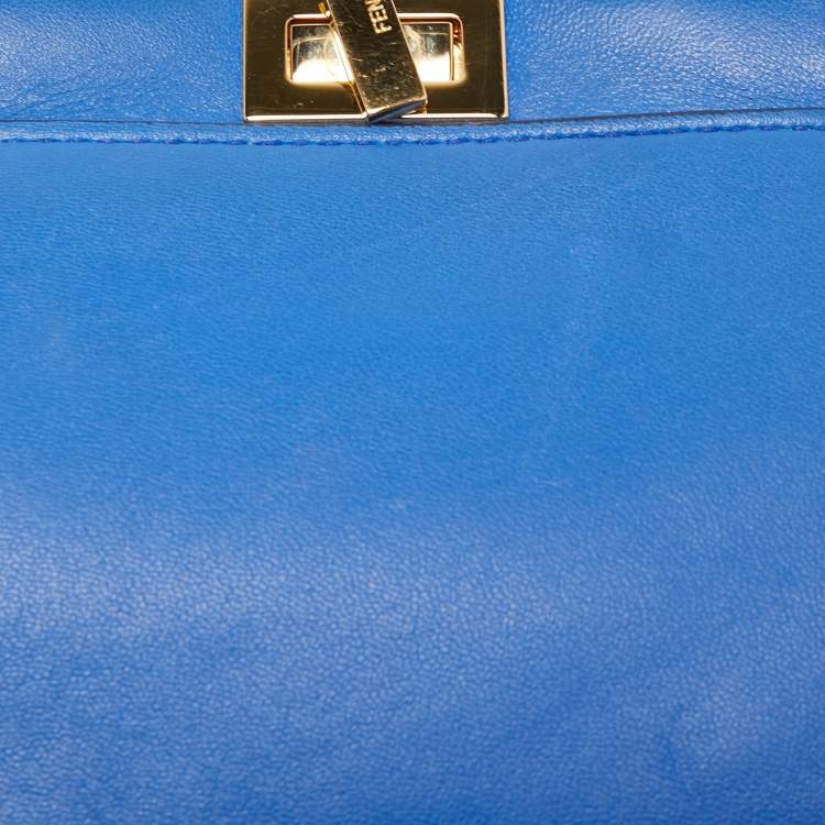 Pre Owned Fendi Blue Leather Micro Peekaboo Crossbody Bag