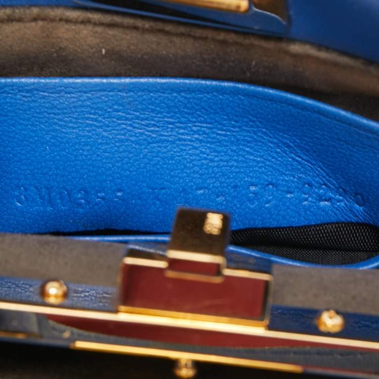 Pre Owned Fendi Blue Leather Micro Peekaboo Crossbody Bag