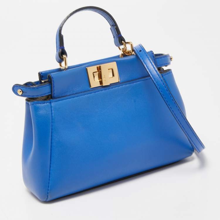 Pre Owned Fendi Blue Leather Micro Peekaboo Crossbody Bag