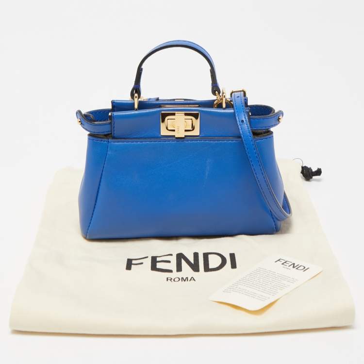 Pre Owned Fendi Blue Leather Micro Peekaboo Crossbody Bag