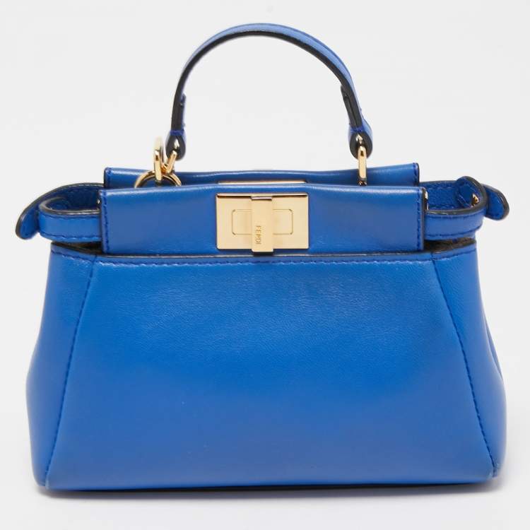 Pre Owned Fendi Blue Leather Micro Peekaboo Crossbody Bag