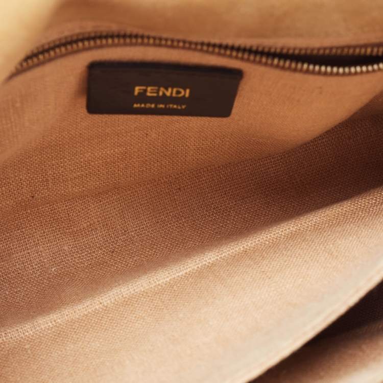 Pre Owned Fendi Tobacco Pequin Canvas Small Claudia Shoulder Bag