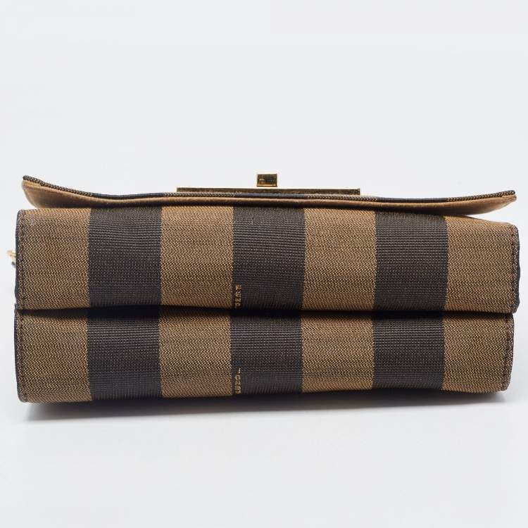 Pre Owned Fendi Tobacco Pequin Canvas Small Claudia Shoulder Bag