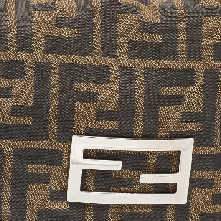 Pre Owned Fendi Tobacco Zucca Canvas and Leather Logo Flap Baguette Bag