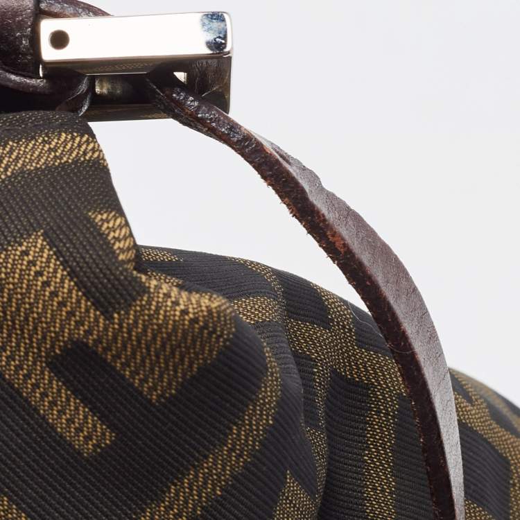 Pre Owned Fendi Tobacco Zucca Canvas and Leather Logo Flap Baguette Bag