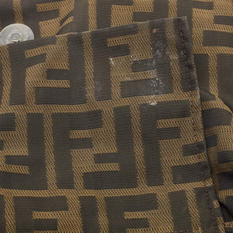 Pre Owned Fendi Tobacco Zucca Canvas and Leather Logo Flap Baguette Bag