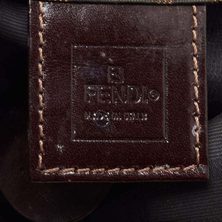Pre Owned Fendi Tobacco Zucca Canvas and Leather Logo Flap Baguette Bag