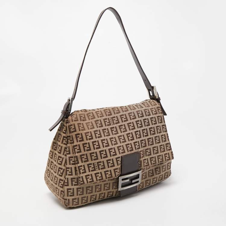 Pre Owned Fendi Beige/Brown Zucchino Canvas and Leather Mama Baguette Bag